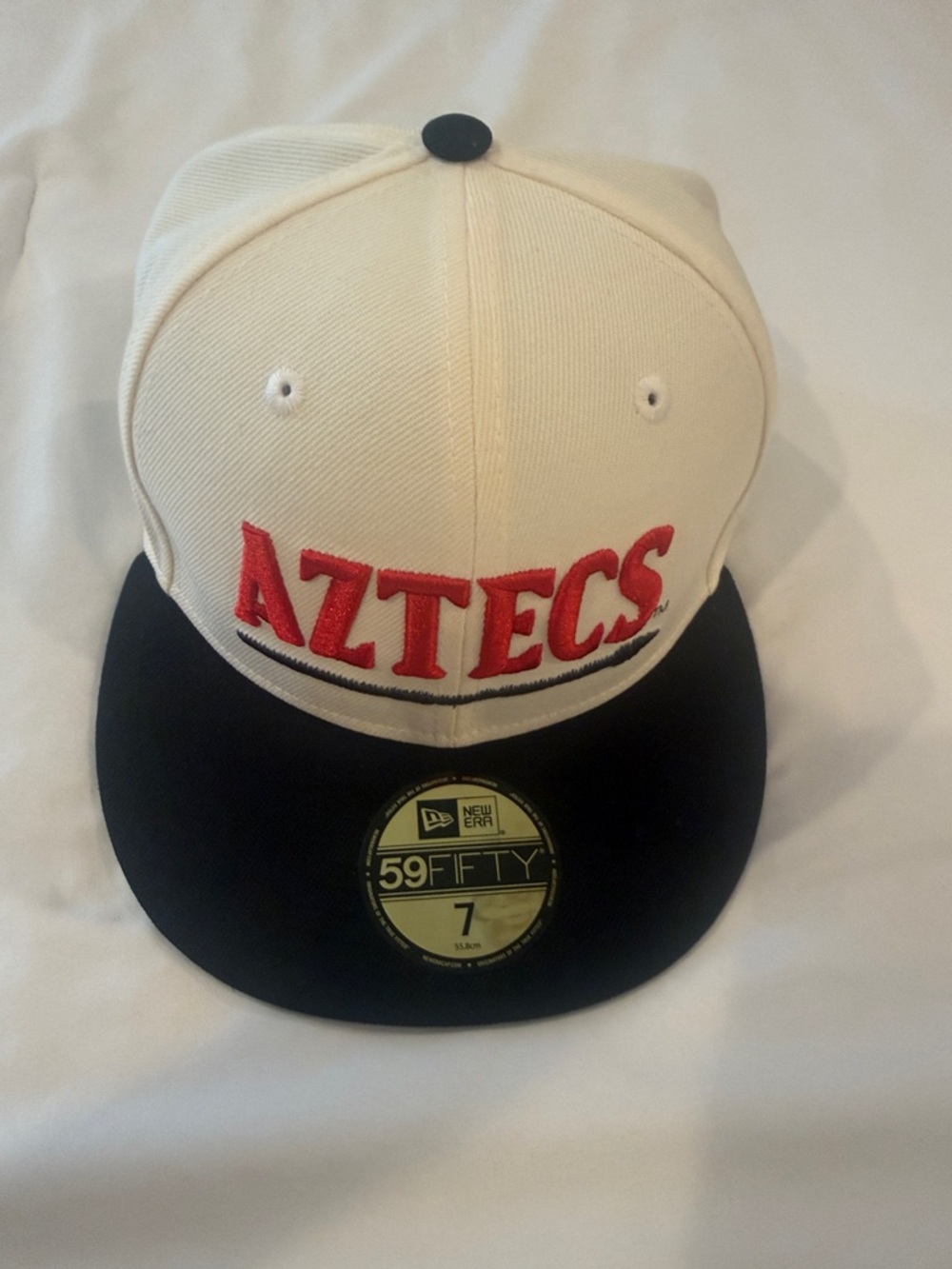 New Era Cream and Black AZTECS Fitted Cap with Red Embroidery